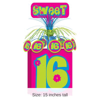 12 Pack Bulk Sweet 16 Birthday Party Centerpiece- Pink and Green