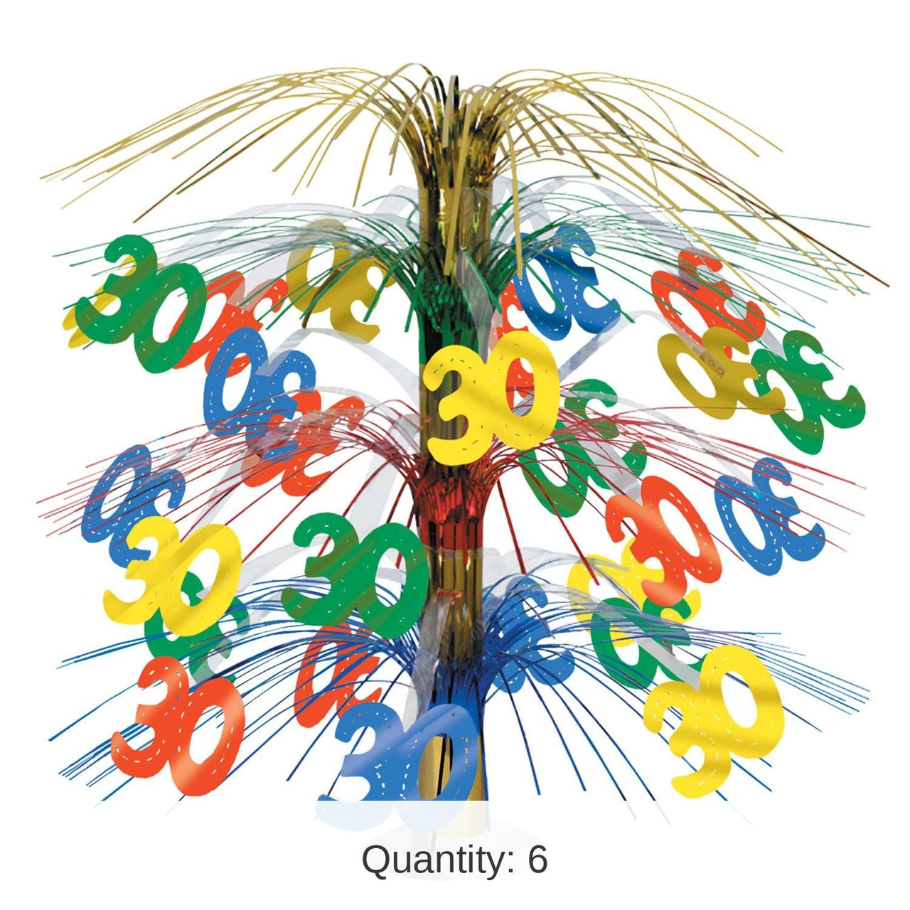 6 Pack Bulk 30th Birthday Party Cascade Centerpiece - multi-color