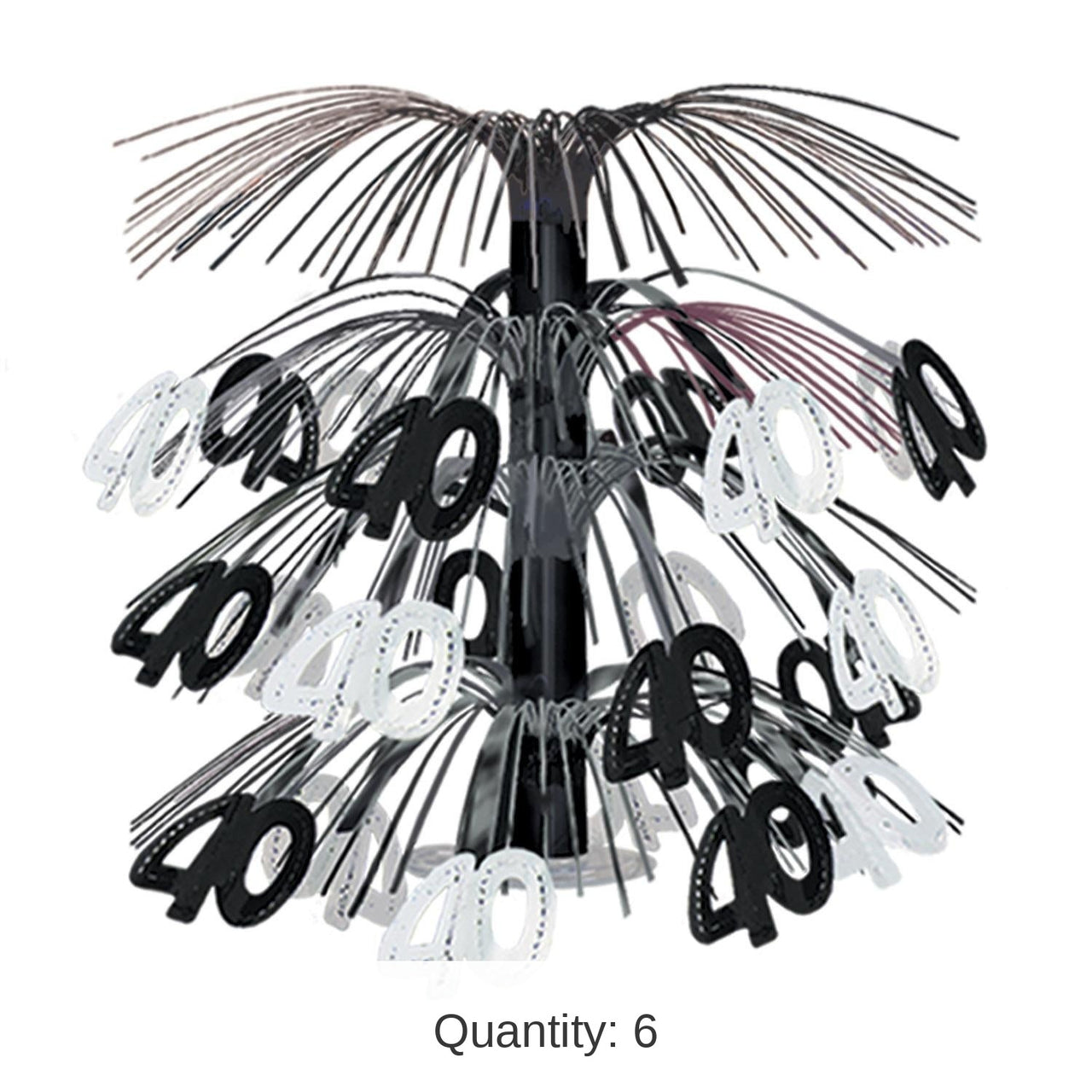 6 Pack Bulk 40th Birthday Party Cascade Centerpiece - black/silver