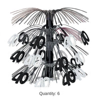 6 Pack Bulk 40th Birthday Party Cascade Centerpiece - black/silver