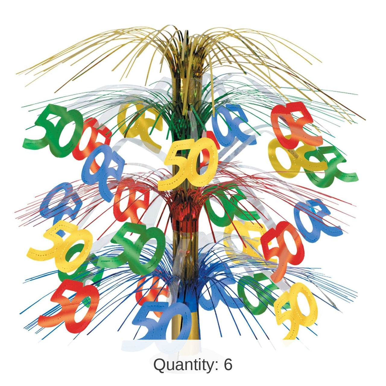 6 Pack Bulk 50th Birthday Party Cascade Centerpiece - multi-color