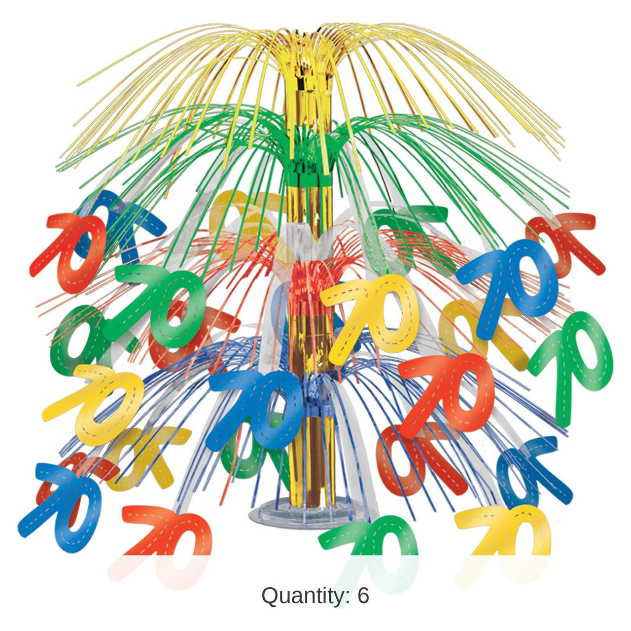 6 Pack Bulk 70th Birthday Party Cascade Centerpiece - multi-color