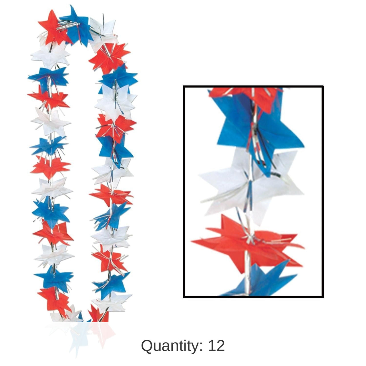 12 Pack Bulk Patriotic Star Party Lei