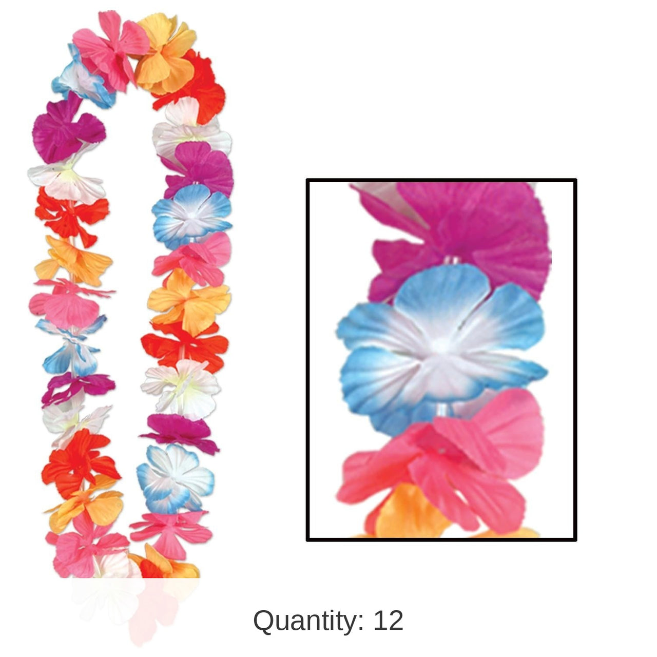 12 Pack Bulk Luau Party Silk 'N Petals Parti-Color Lei
