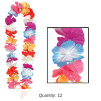 12 Pack Bulk Luau Party Silk 'N Petals Parti-Color Lei