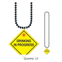 12 Pack Bulk Bead Necklace with Drinking In Progress Medallion