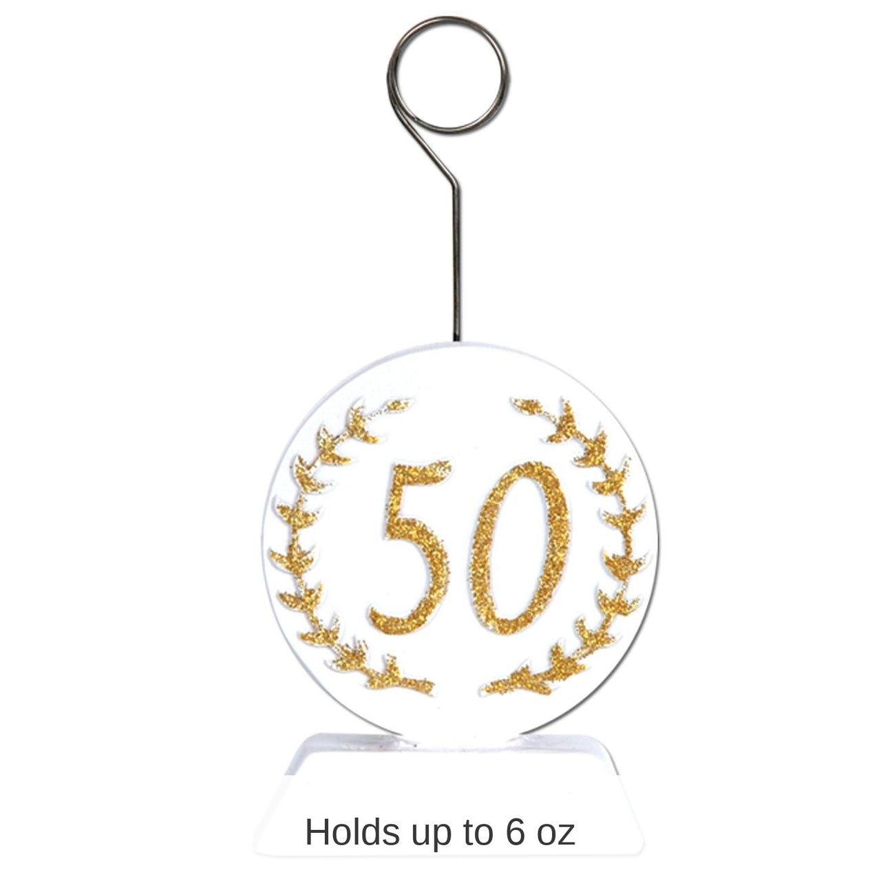 6 Pack Bulk Glittered 50th Anniversary Photo/Balloon Holder - gold/white