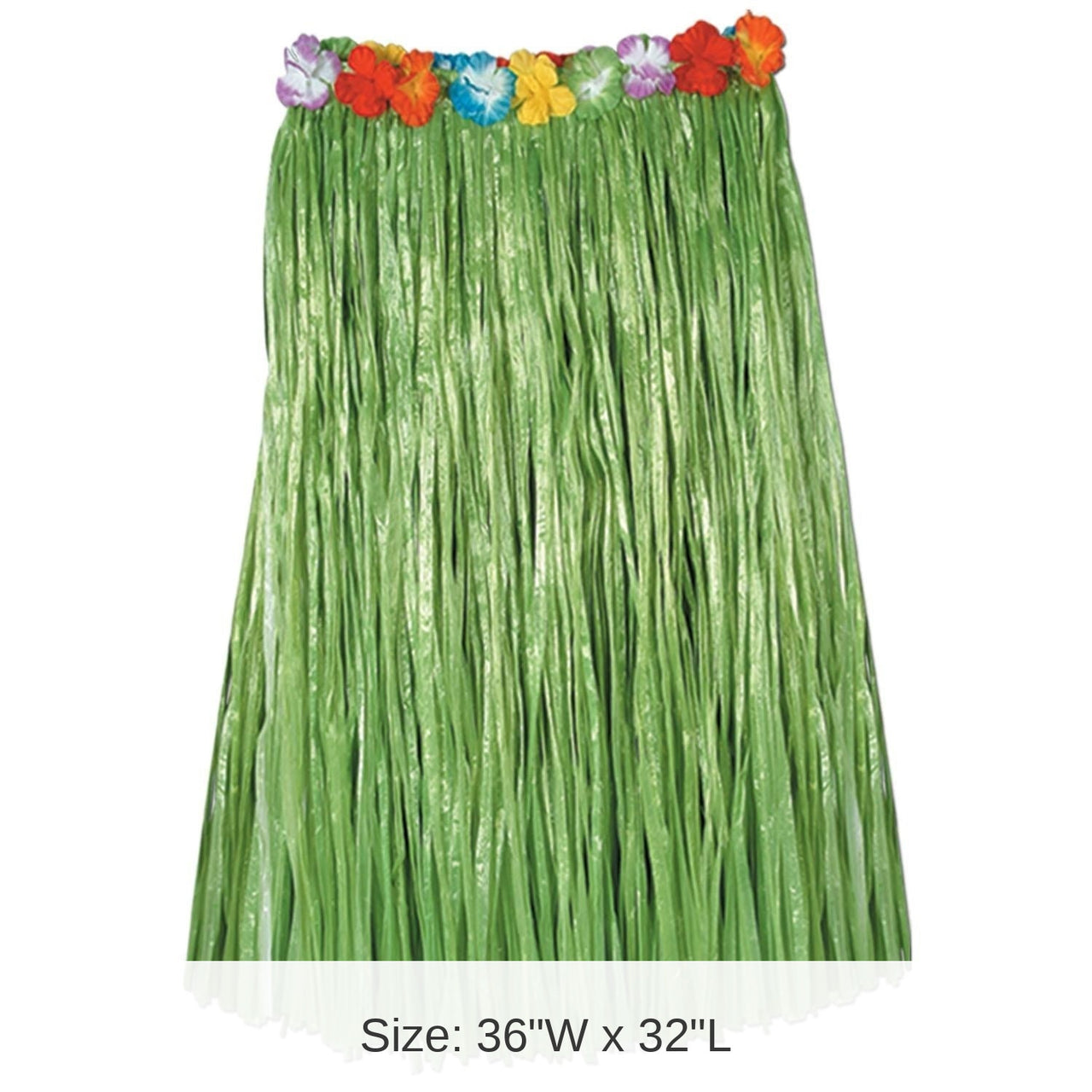 12 Pack Bulk Adult Artificial Grass Hula Skirt - green - with floral waistband