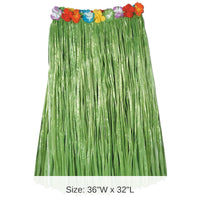 12 Pack Bulk Adult Artificial Grass Hula Skirt - green - with floral waistband