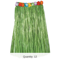 12 Pack Bulk Adult Artificial Grass Hula Skirt - green - with floral waistband