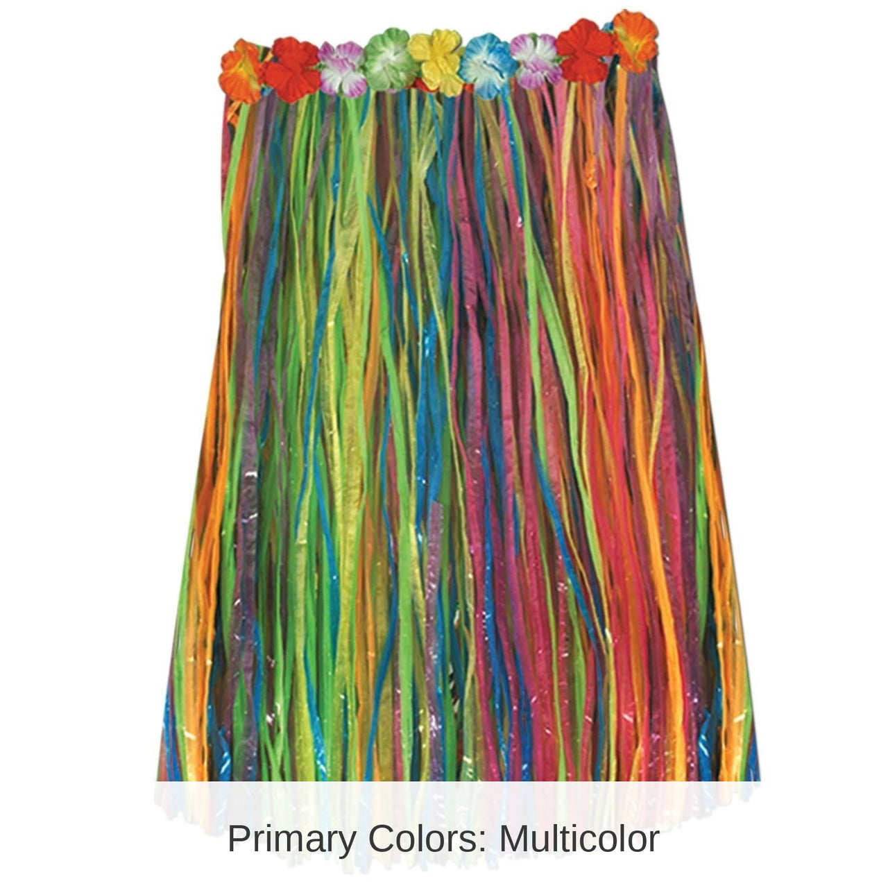 12 Pack Bulk Adult Artificial Grass Hula Skirt - multi-color - with floral waistband
