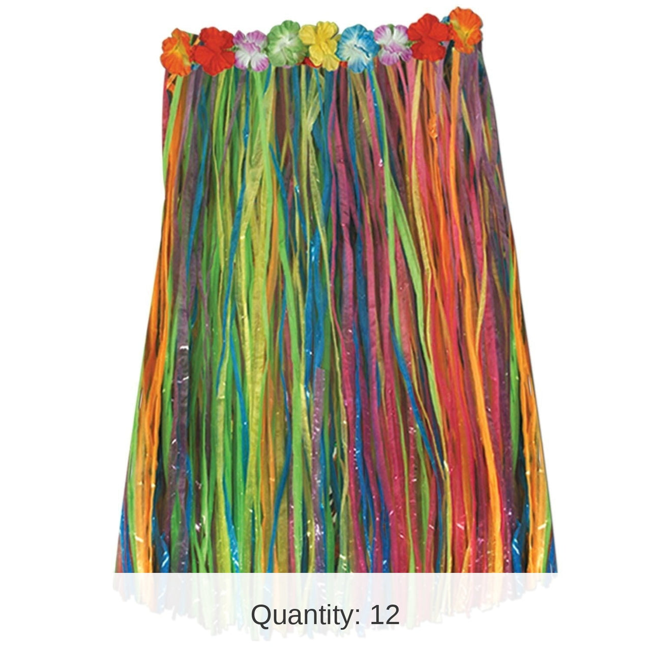 12 Pack Bulk Adult Artificial Grass Hula Skirt - multi-color - with floral waistband
