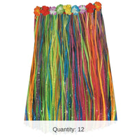 12 Pack Bulk Adult Artificial Grass Hula Skirt - multi-color - with floral waistband