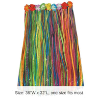 12 Pack Bulk Adult Artificial Grass Hula Skirt - multi-color - with floral waistband
