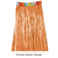 12 Pack Bulk Adult Artificial Grass Hula Skirt - natural - with floral waistband