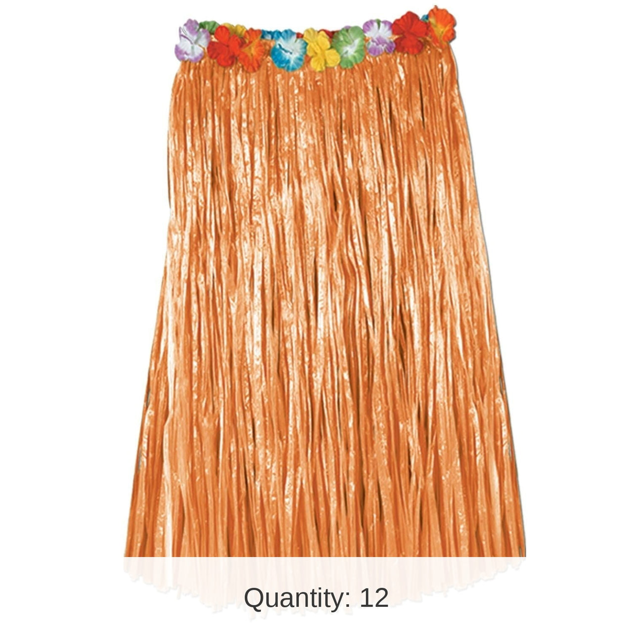 12 Pack Bulk Adult Artificial Grass Hula Skirt - natural - with floral waistband