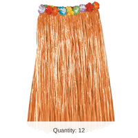 12 Pack Bulk Adult Artificial Grass Hula Skirt - natural - with floral waistband