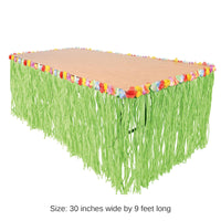 6 Pack Bulk Luau Party Artificial Grass Table Skirt - green - with floral trim