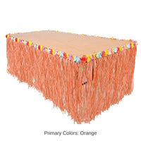 6 Pack Bulk Luau Party Artificial Grass Table Skirting - natural - with floral trim