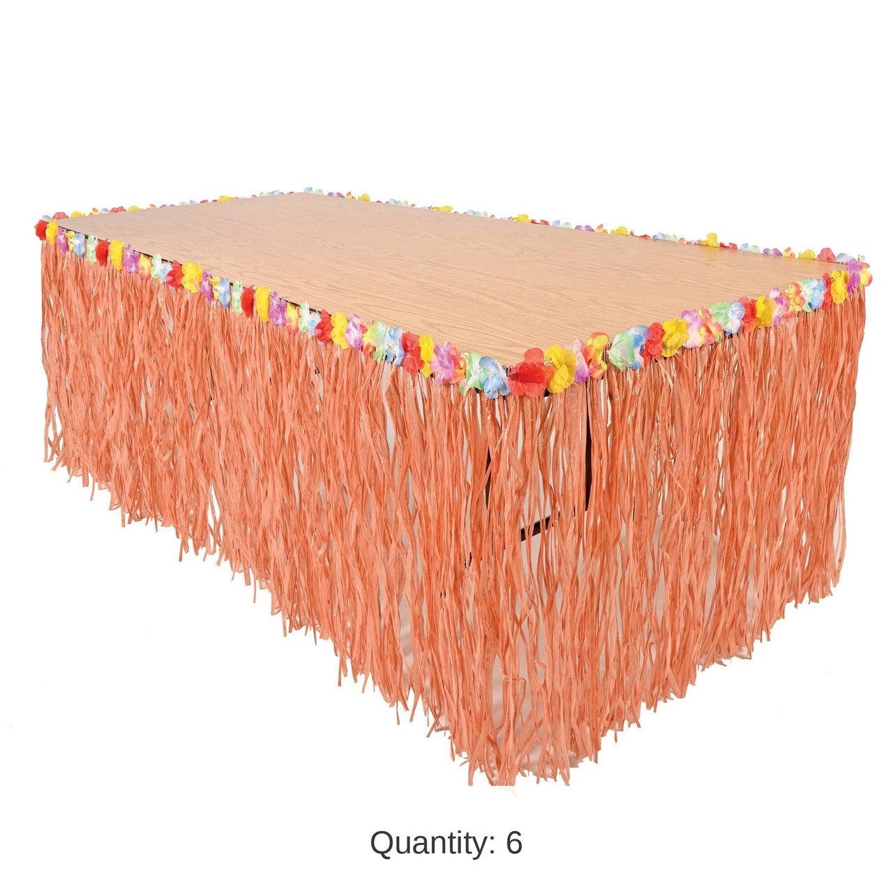6 Pack Bulk Luau Party Artificial Grass Table Skirting - natural - with floral trim