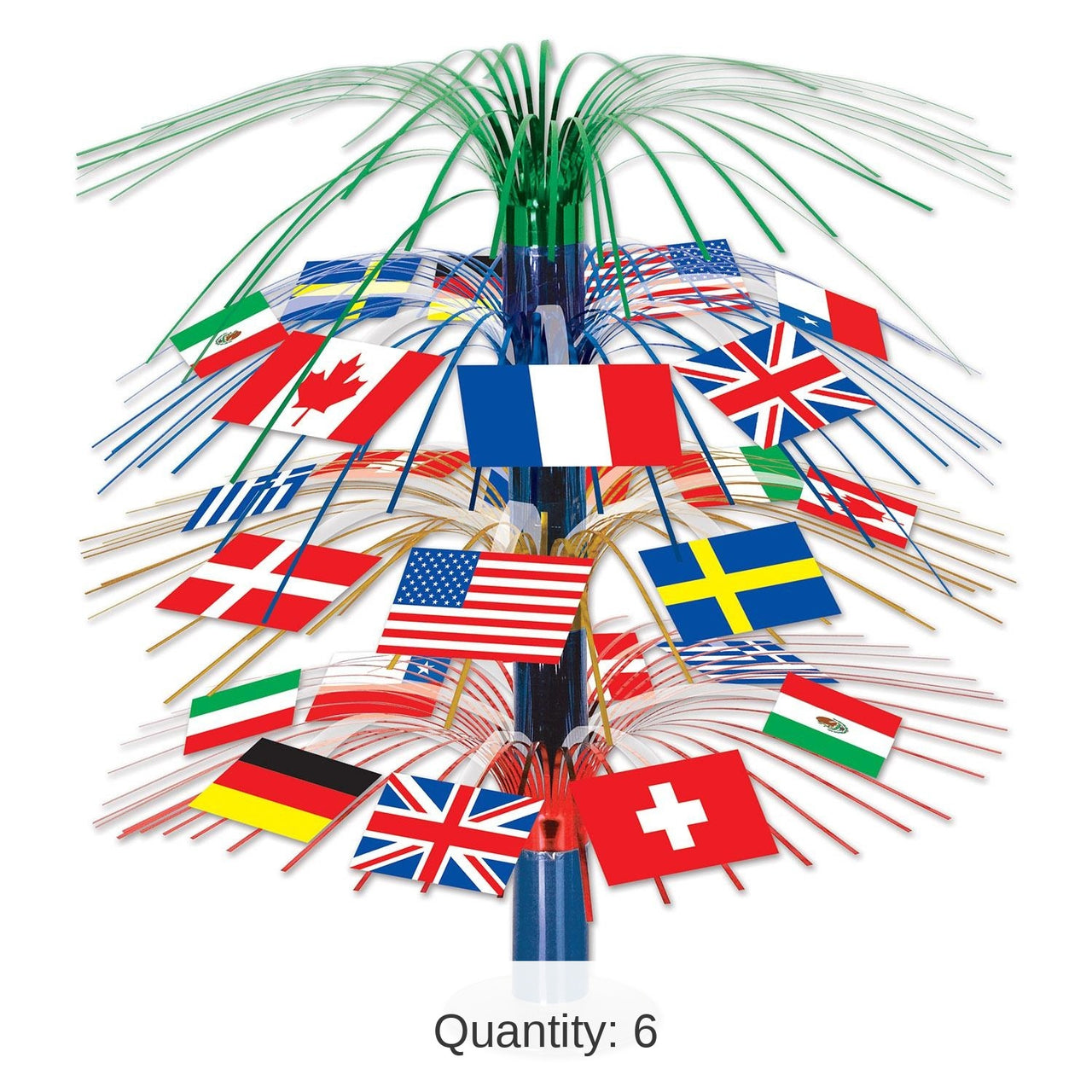 6 Pack Bulk International Flag Cascade Party Centerpiece