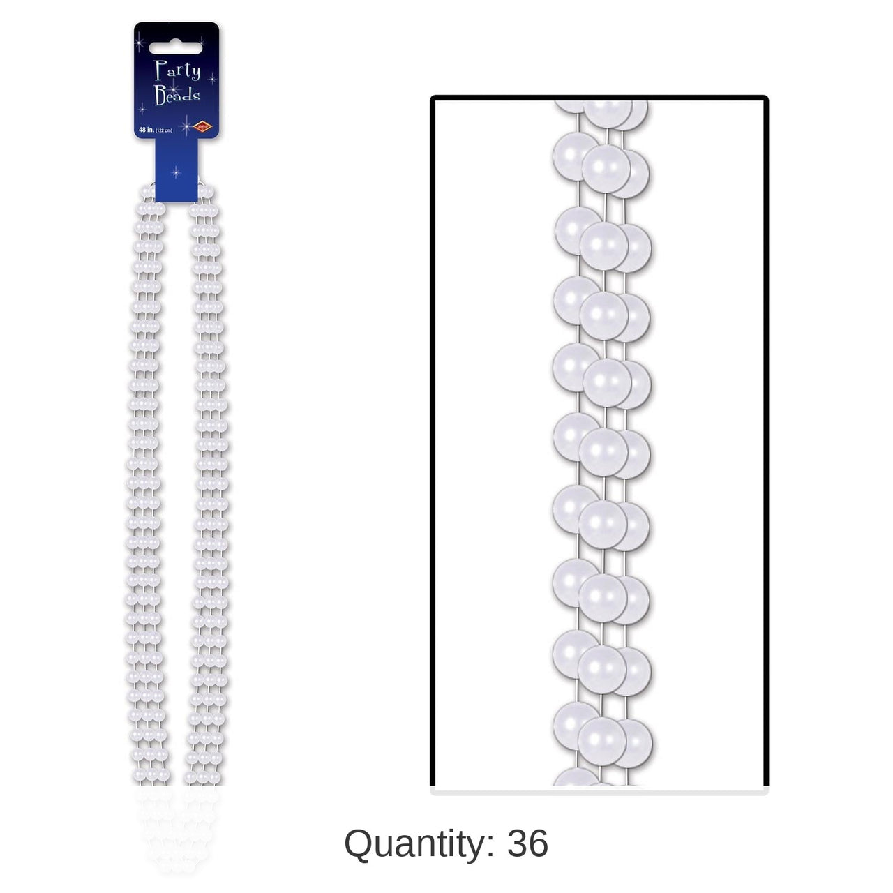 36 Pack Bulk Party Bead Necklaces - Large Round White