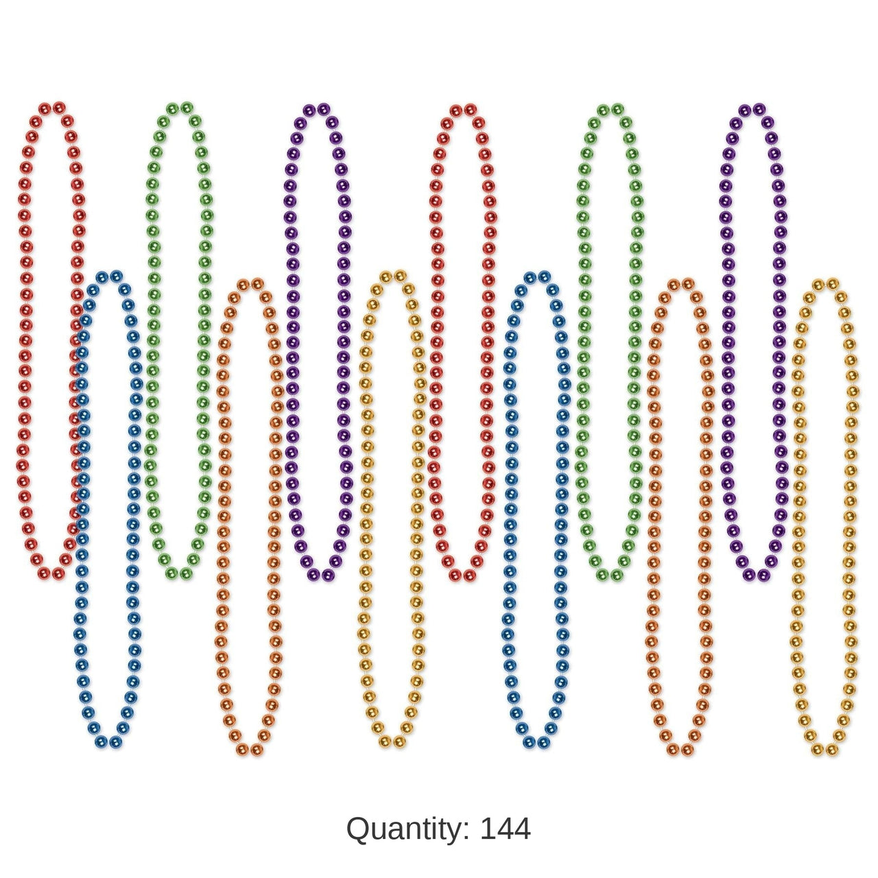 144 Pack Bulk 33 Inch - Party Bead Necklaces - Small Round Asst Colors