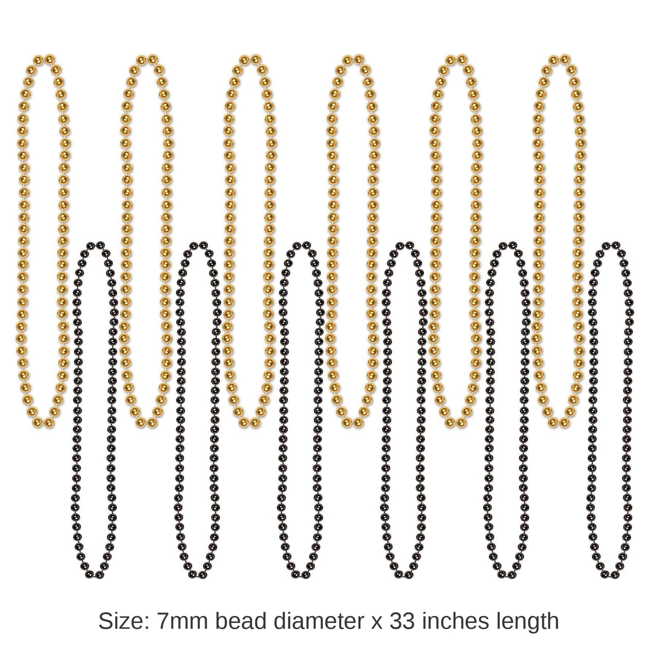 144 Pack Bulk Party Bead Necklaces - Small Round black/gold