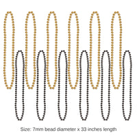 144 Pack Bulk Party Bead Necklaces - Small Round black/gold