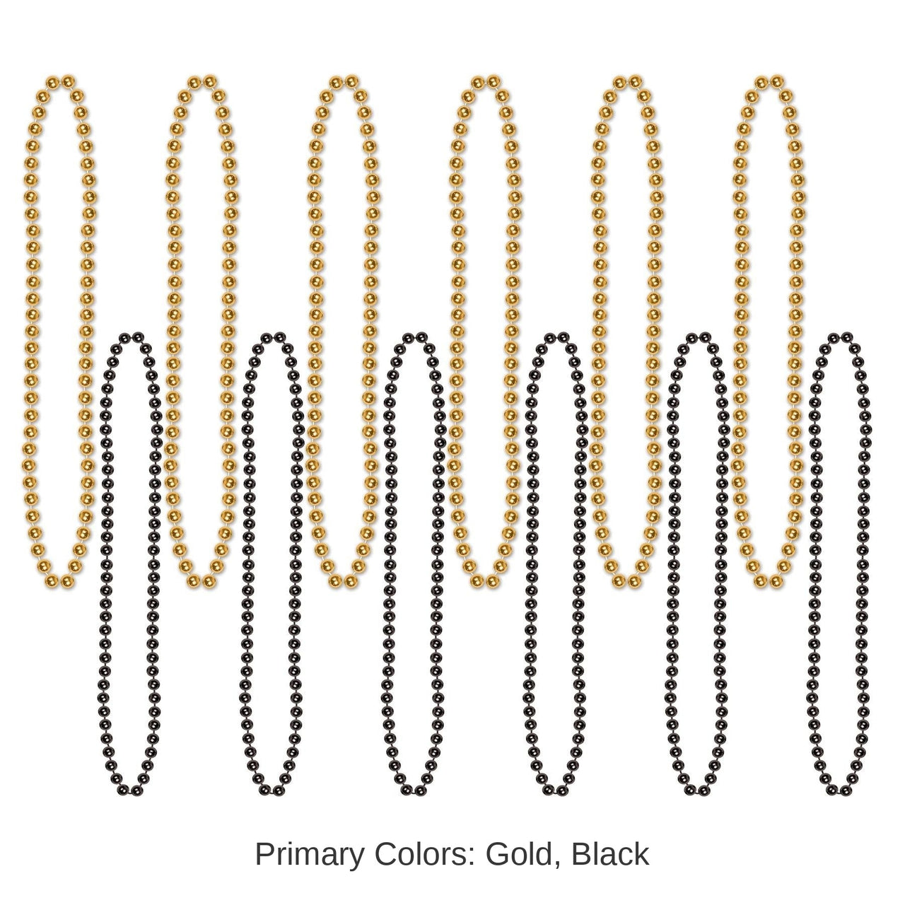 144 Pack Bulk Party Bead Necklaces - Small Round black/gold