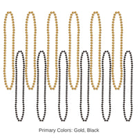 144 Pack Bulk Party Bead Necklaces - Small Round black/gold