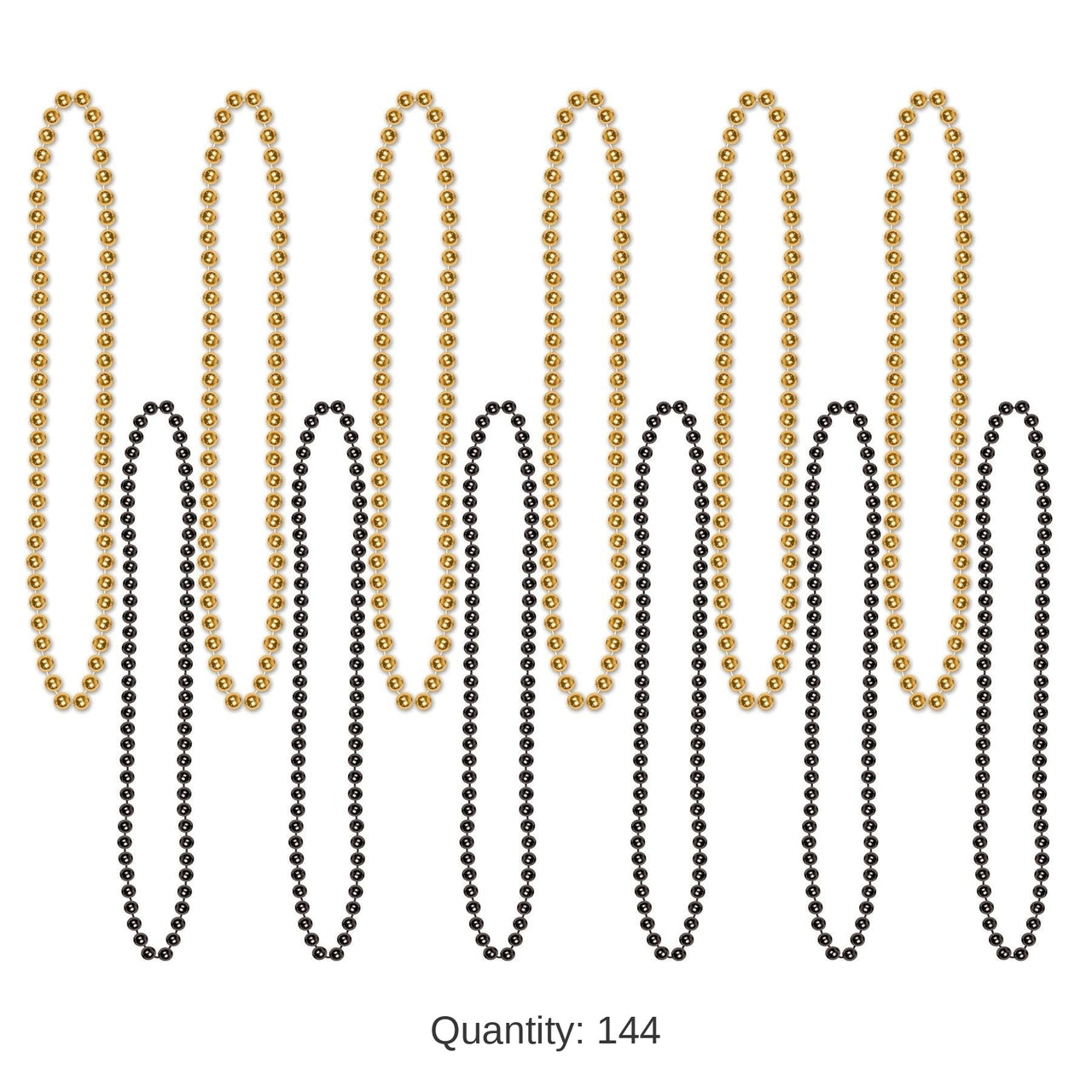144 Pack Bulk Party Bead Necklaces - Small Round black/gold
