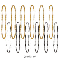 144 Pack Bulk Party Bead Necklaces - Small Round black/gold