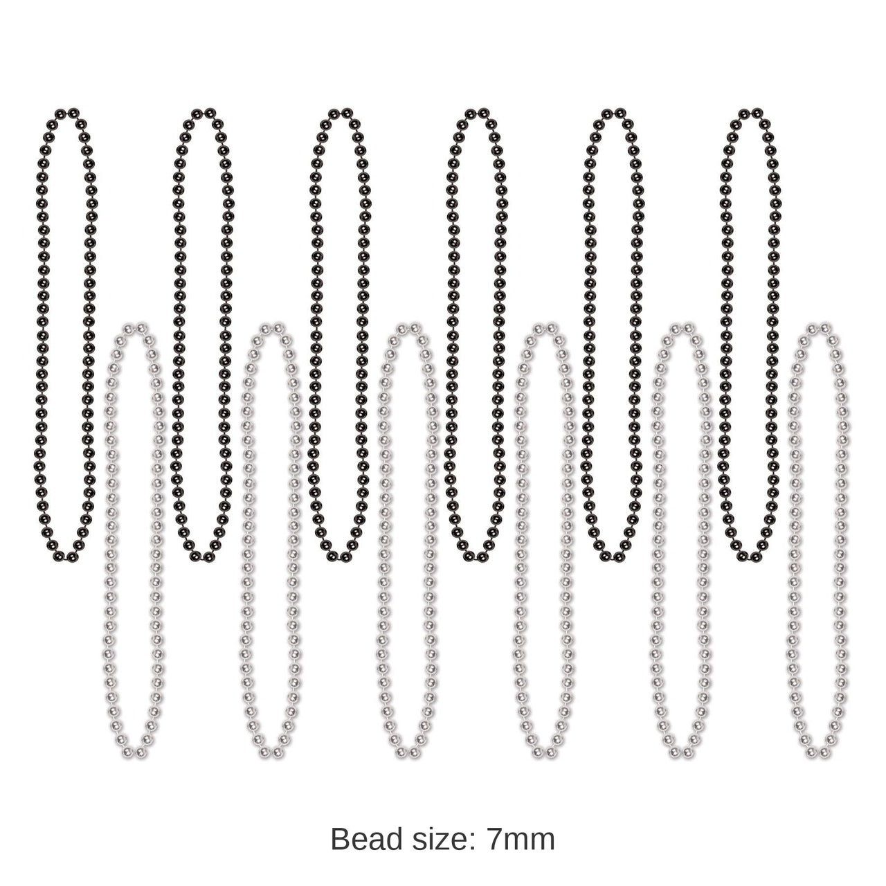 144 Pack Bulk Party Bead Necklaces - Small Round black/silver