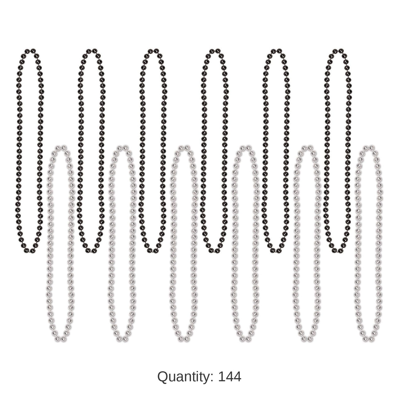 144 Pack Bulk Party Bead Necklaces - Small Round black/silver