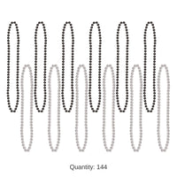 144 Pack Bulk Party Bead Necklaces - Small Round black/silver