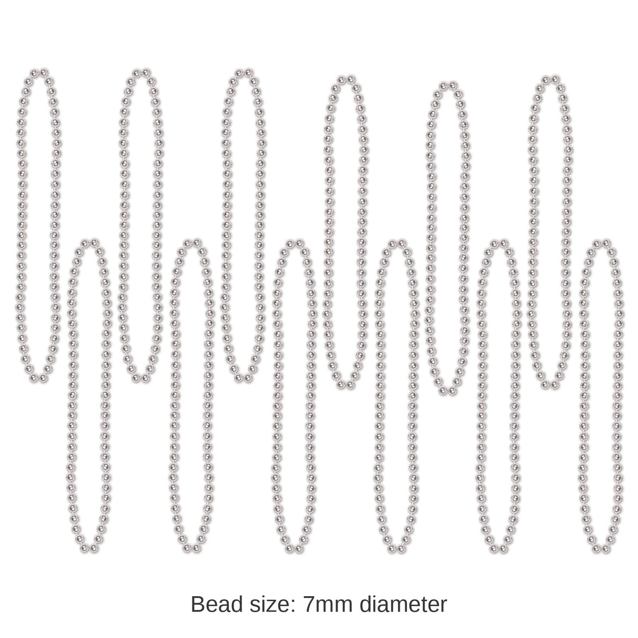 144 Pack Bulk Party Bead Necklaces - Small Round silver