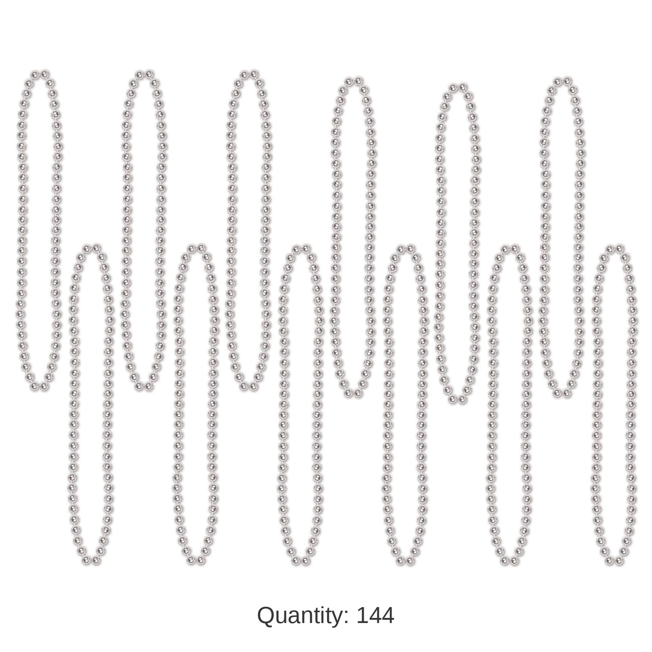 144 Pack Bulk Party Bead Necklaces - Small Round silver