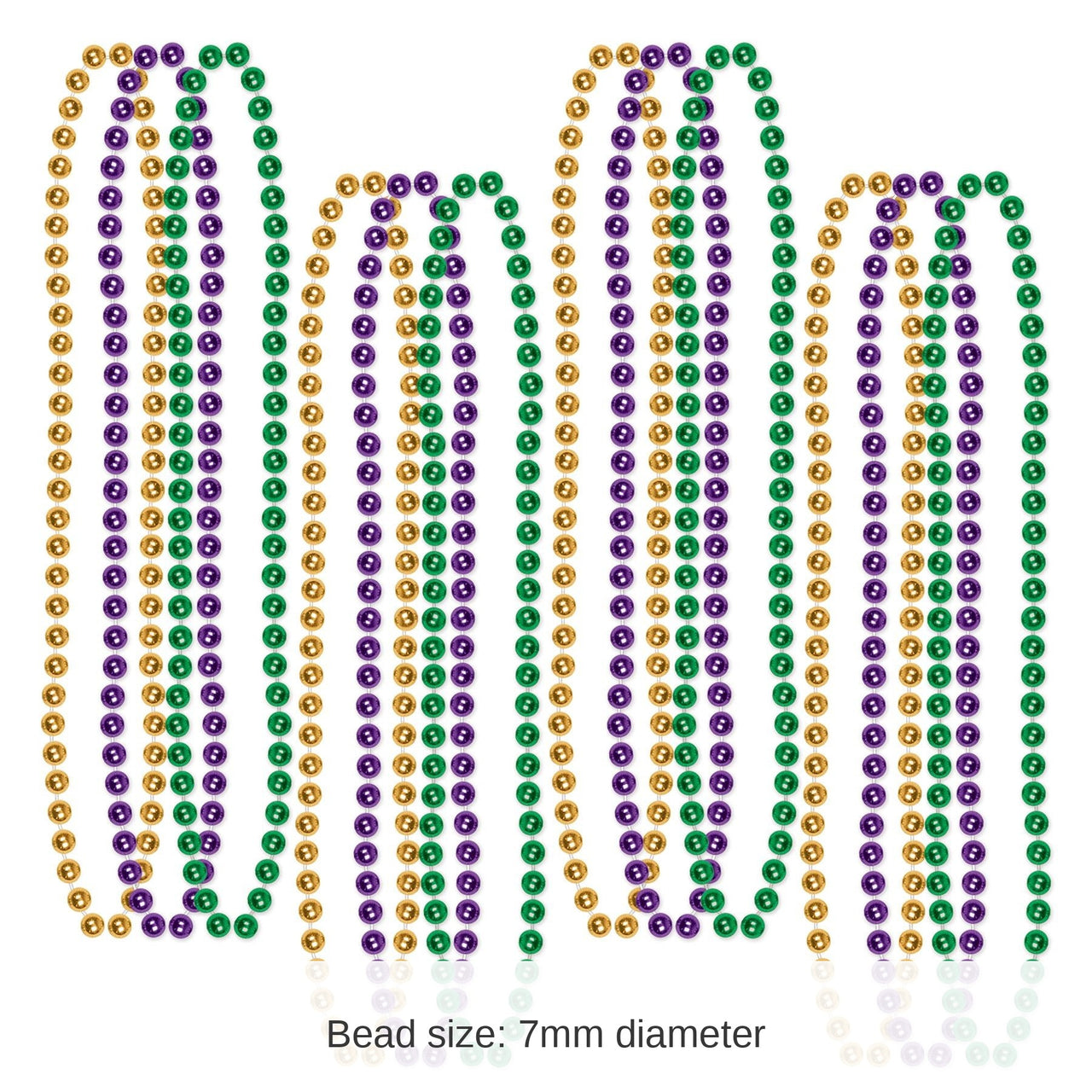 144 Pack Bulk Mardi Gras Small Round Bead Necklaces