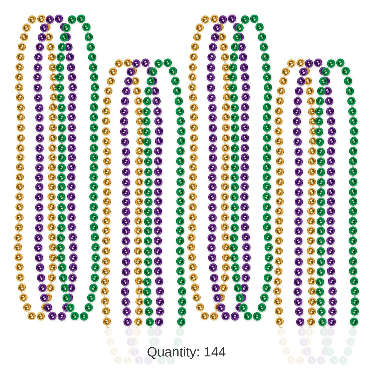 144 Pack Bulk Mardi Gras Small Round Bead Necklaces
