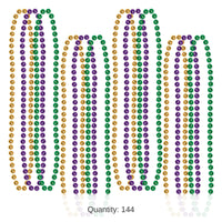 144 Pack Bulk Mardi Gras Small Round Bead Necklaces