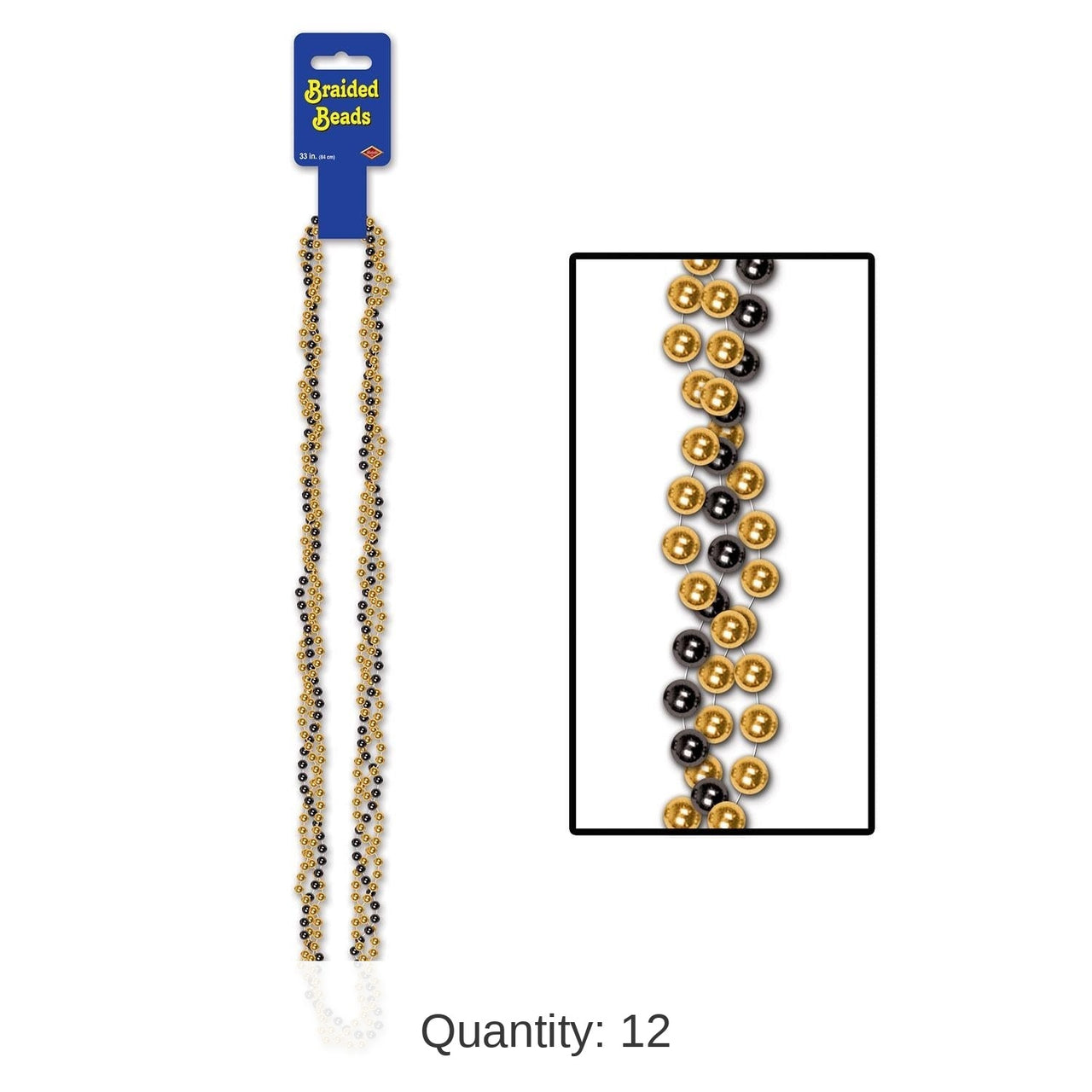 12 Pack Bulk Braided Bead Necklaces - black/gold