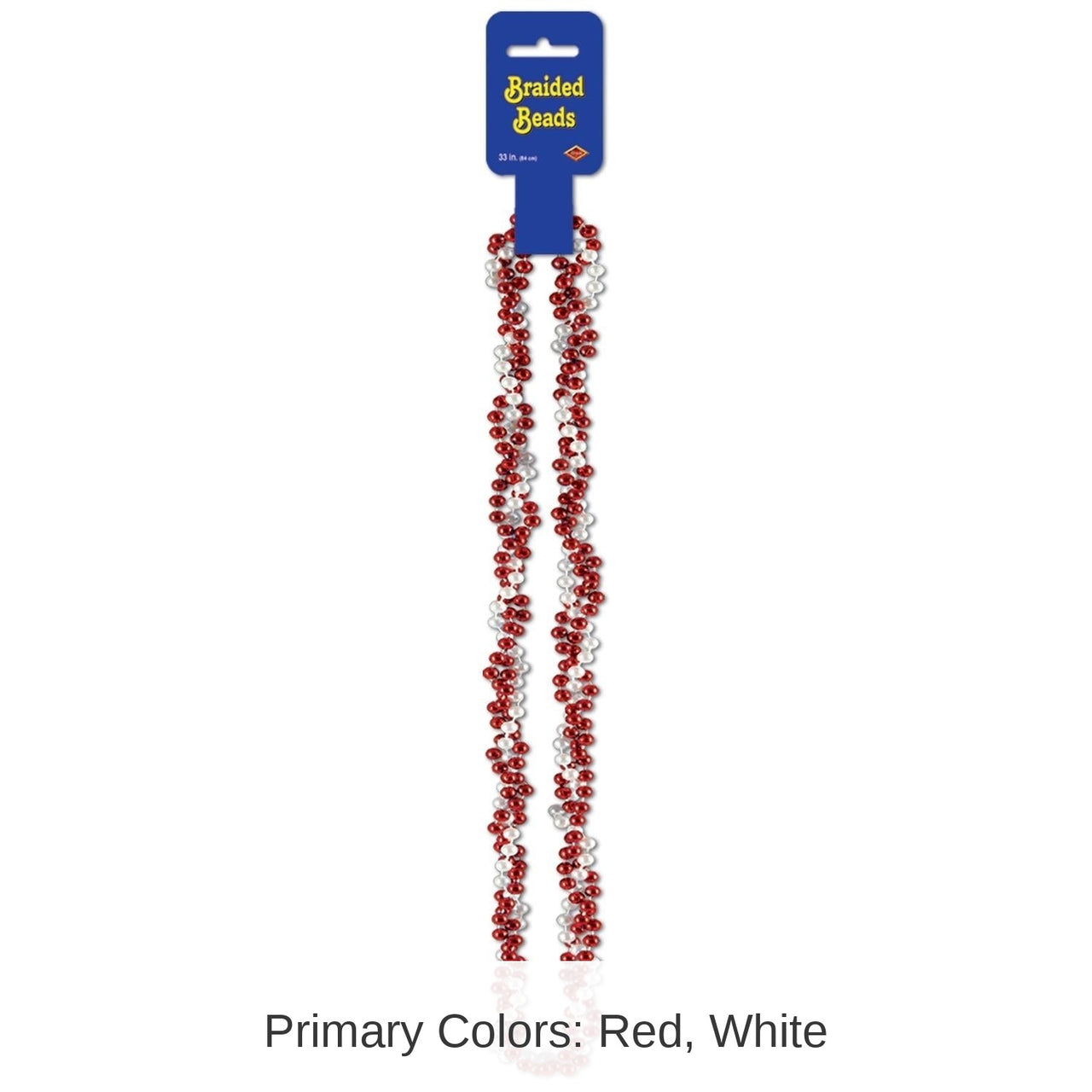 12 Pack Bulk Braided Bead Necklaces - red/white