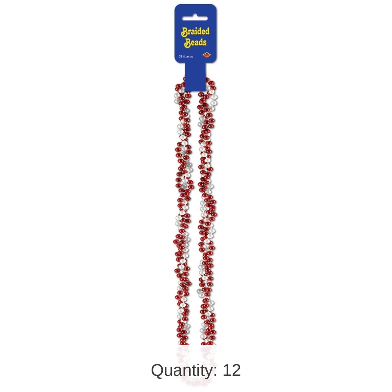 12 Pack Bulk Braided Bead Necklaces - red/white