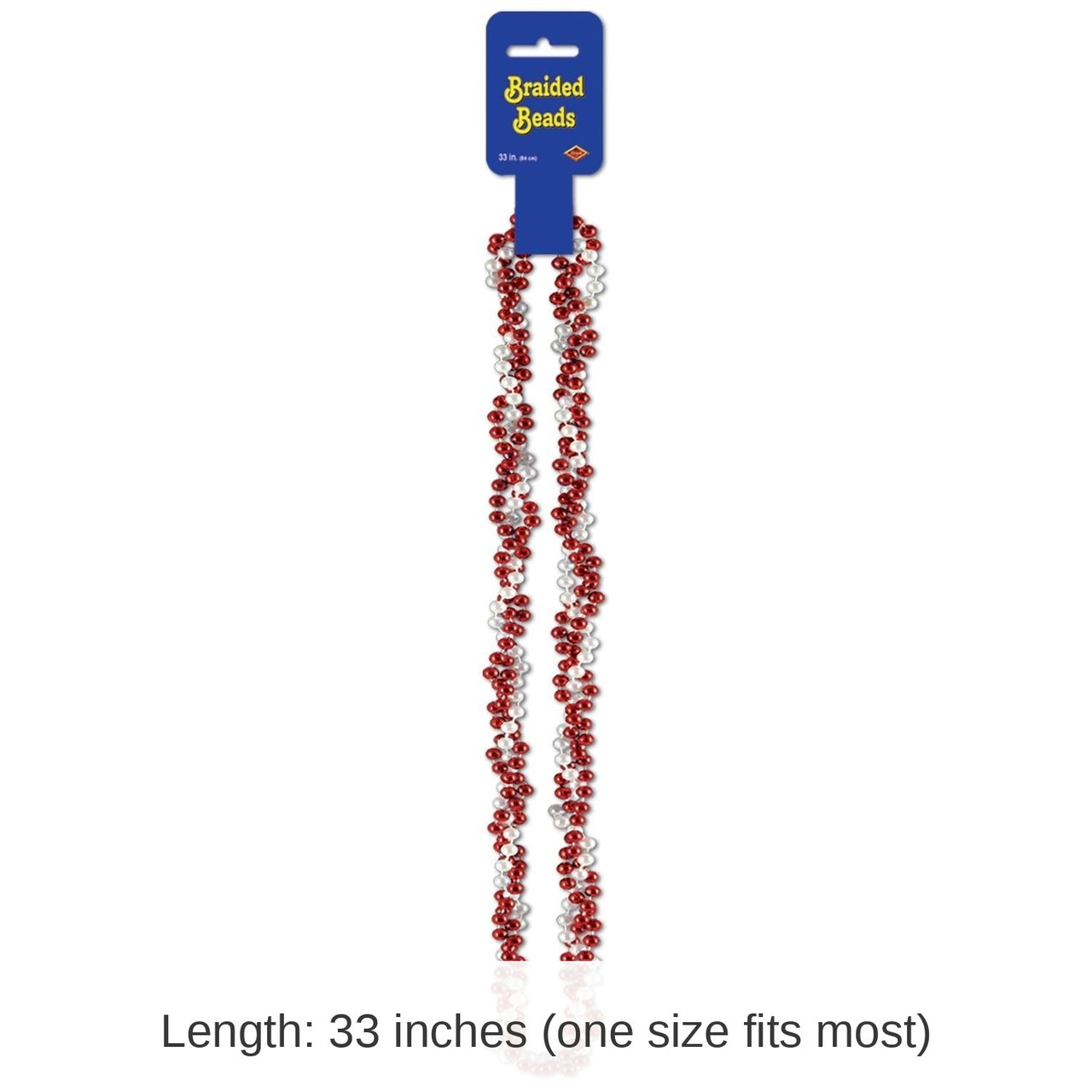 12 Pack Bulk Braided Bead Necklaces - red/white