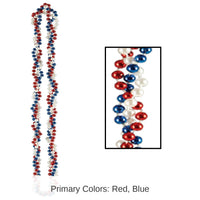 12 Pack Bulk Braided Party Bead Necklaces - red - white - blue