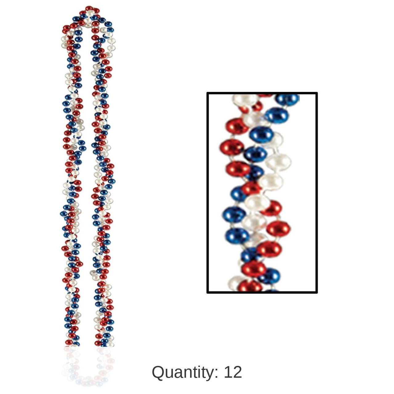 12 Pack Bulk Braided Party Bead Necklaces - red - white - blue
