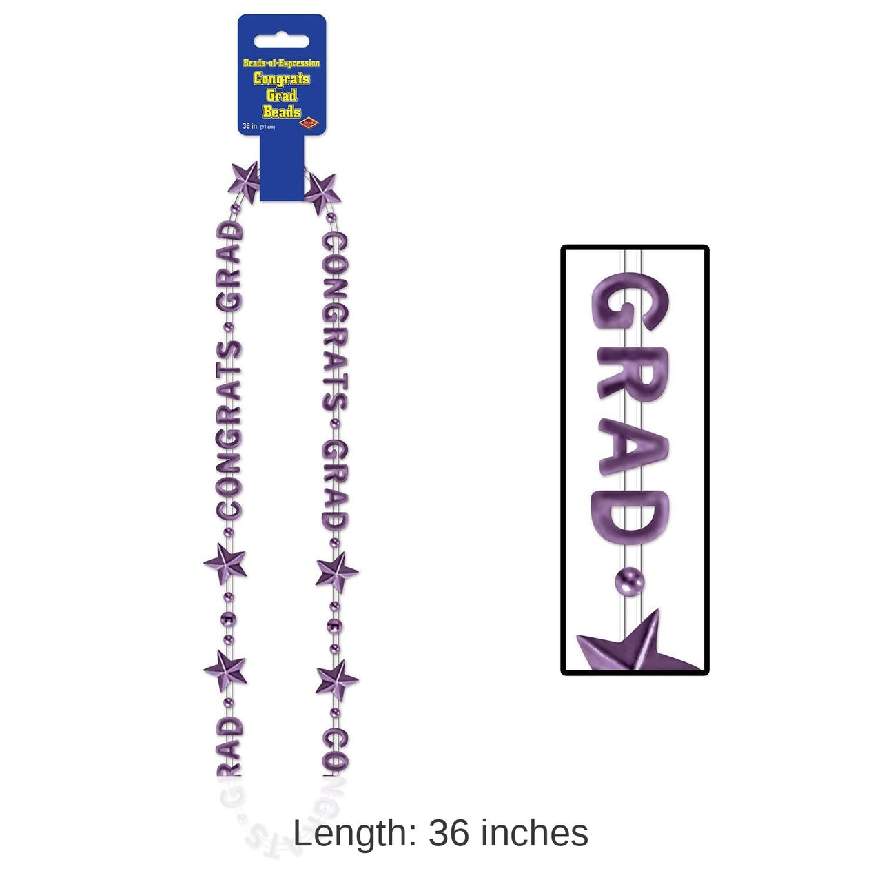 12 Pack Bulk Congrats Grad Graduation Party Bead Necklaces - purple