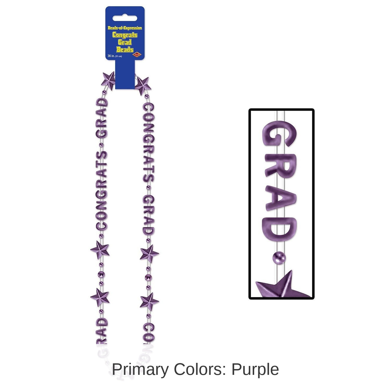 12 Pack Bulk Congrats Grad Graduation Party Bead Necklaces - purple