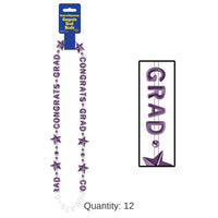 12 Pack Bulk Congrats Grad Graduation Party Bead Necklaces - purple